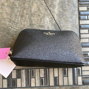 Kate Spade Black Shimmy Glitter Fabric Small Cosmetic Case Black